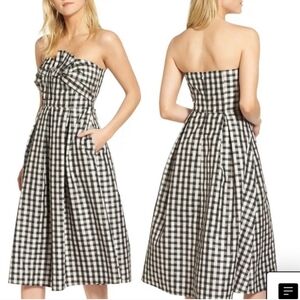 1901 Retro Fitted Bow Bust Midi Dress Black & White Gingham Taffeta  Dress 4